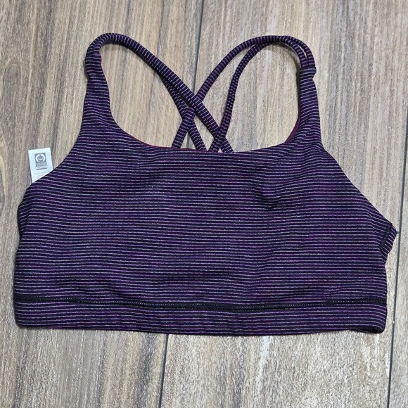 Athleta Girl Other - Athleta Girl XL 14 Purple Striped Strappy Back Upbeat Sports Bra 2.0 Activewear